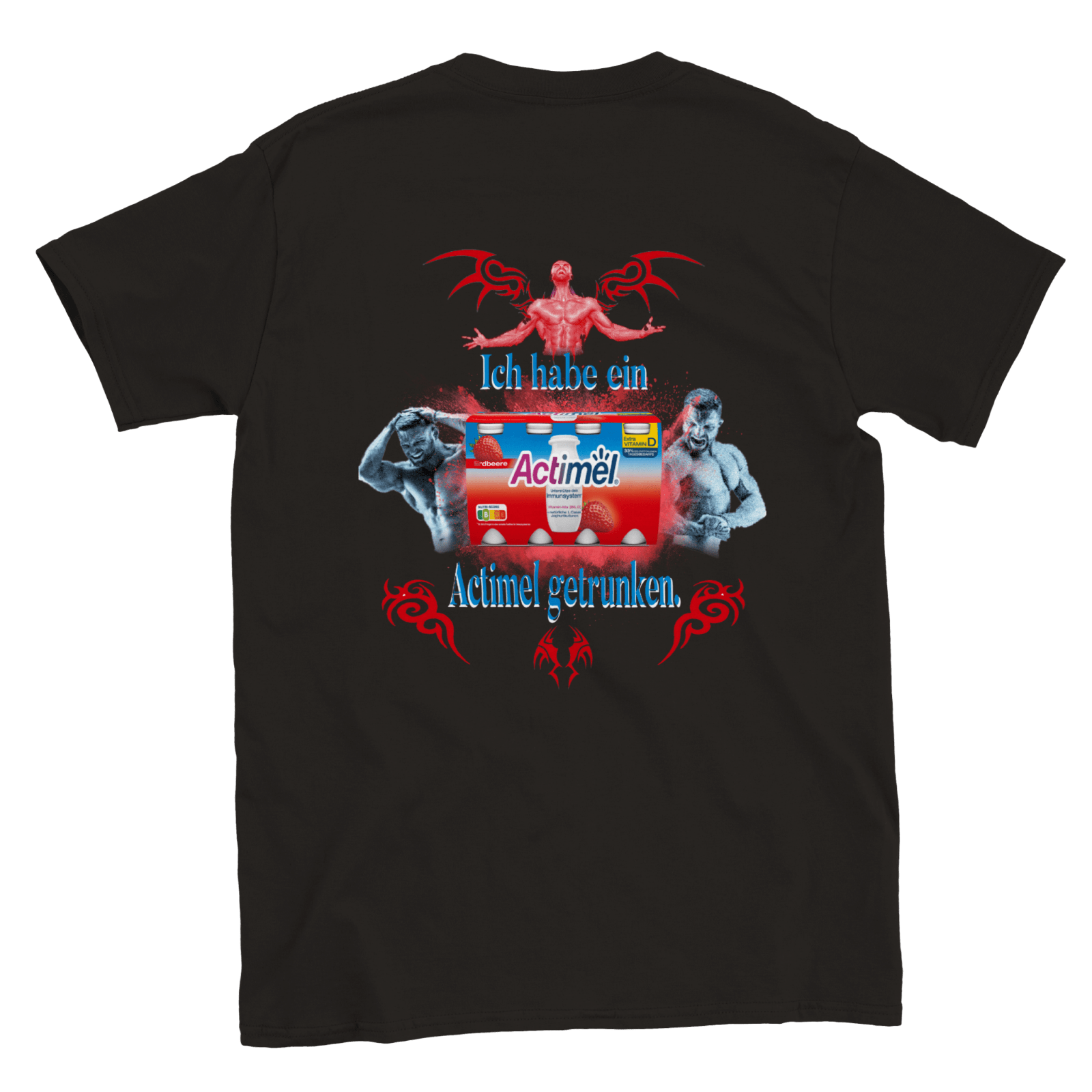 ICH HABE EIN ACTIMEL GETRUNKEN BACKPRINT T - SHIRT - TheShirtless